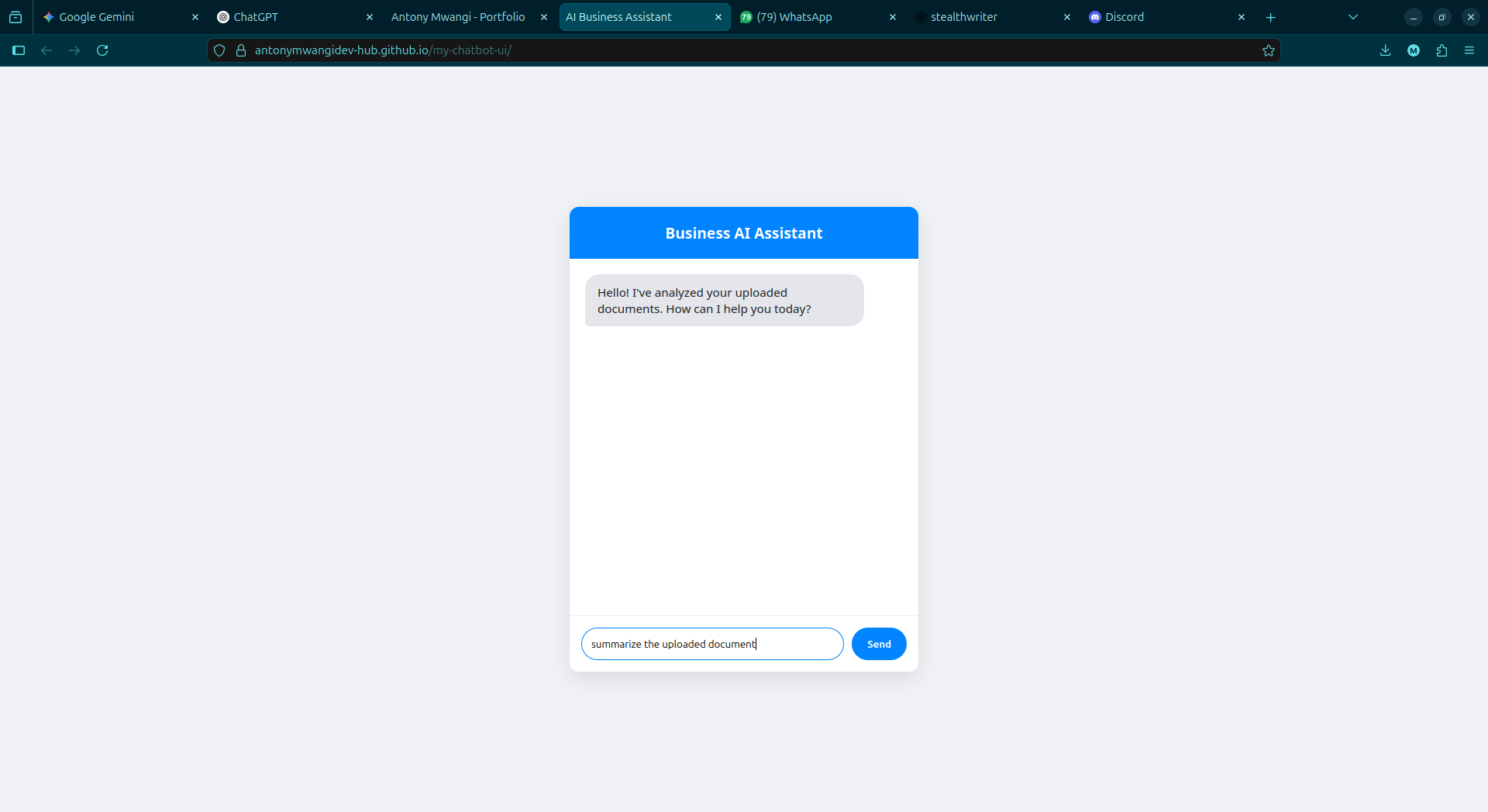 Intelligent AI Chatbot for Business Support